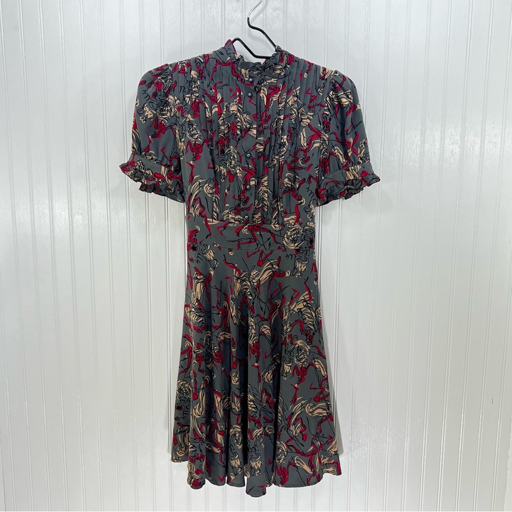 Ruffian Mise en Scene Pintuck Bodice Fit & Flare Dress Gray Abstract 0
